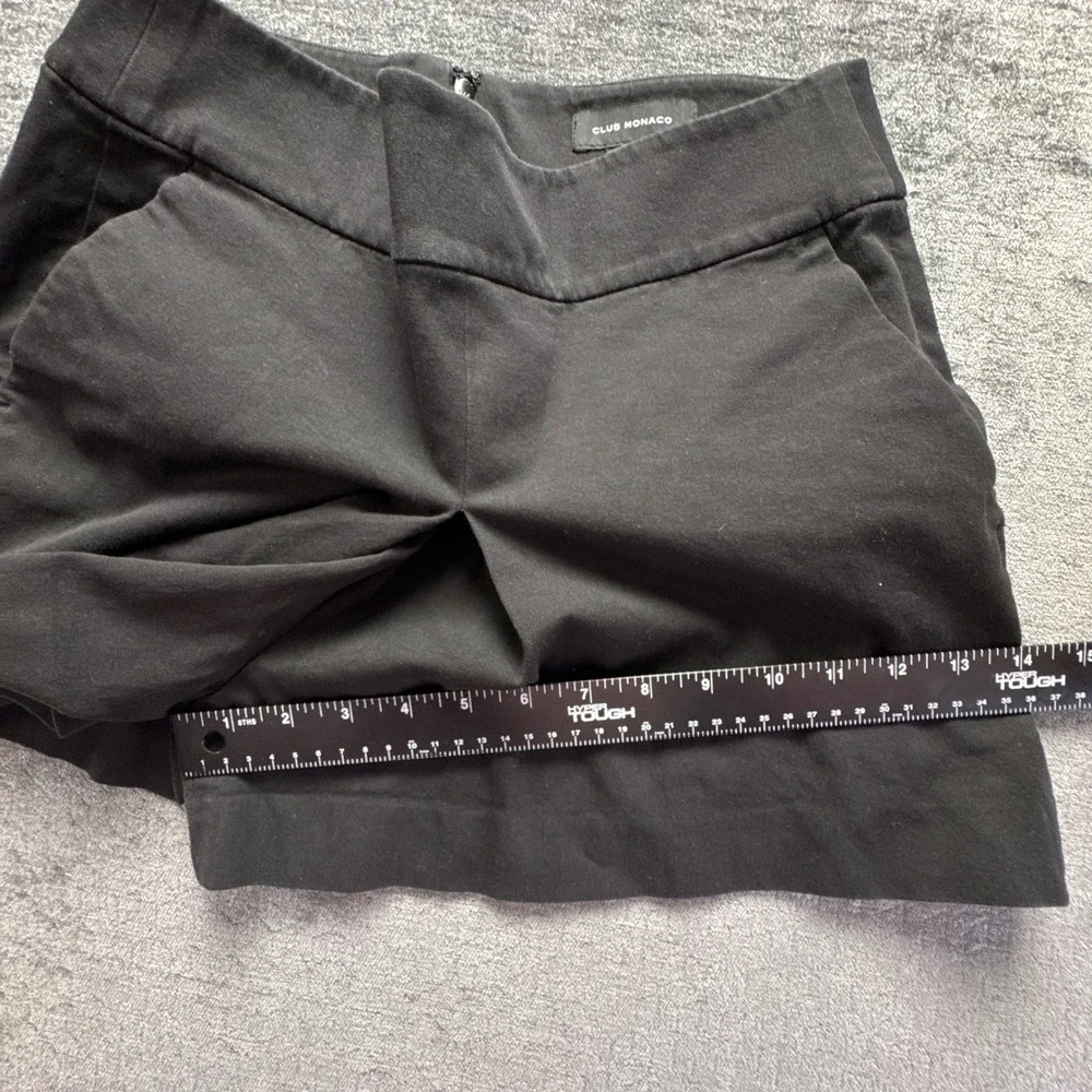 Club Monaco Tailored Pleated Shorts Womens 6 Black Cotton Blend Stretch Back Zip
